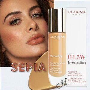 Clarins Everlasting Long Wearing Hydrating Matte*Foundation~114.5W Sepia 1oz NIB